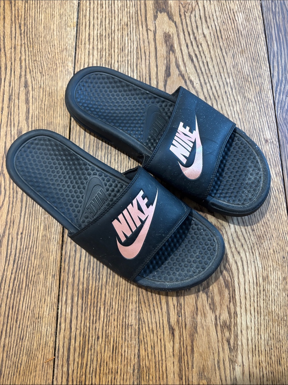 Nike Black Slides with Pink Logo